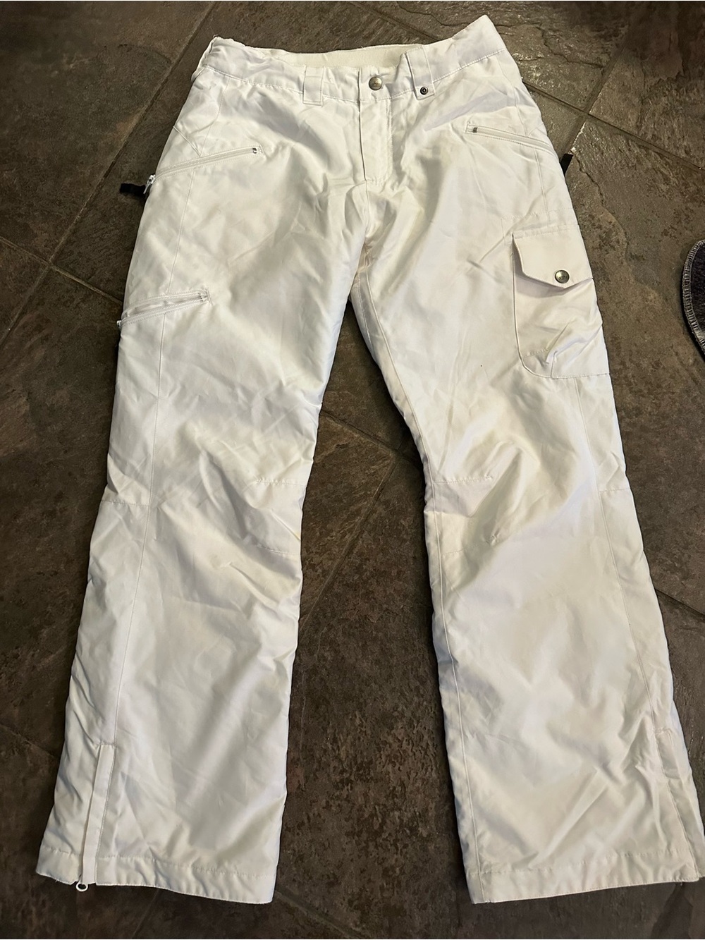 Women's White Cargo Snow Ski  Pants with Utility Pockets